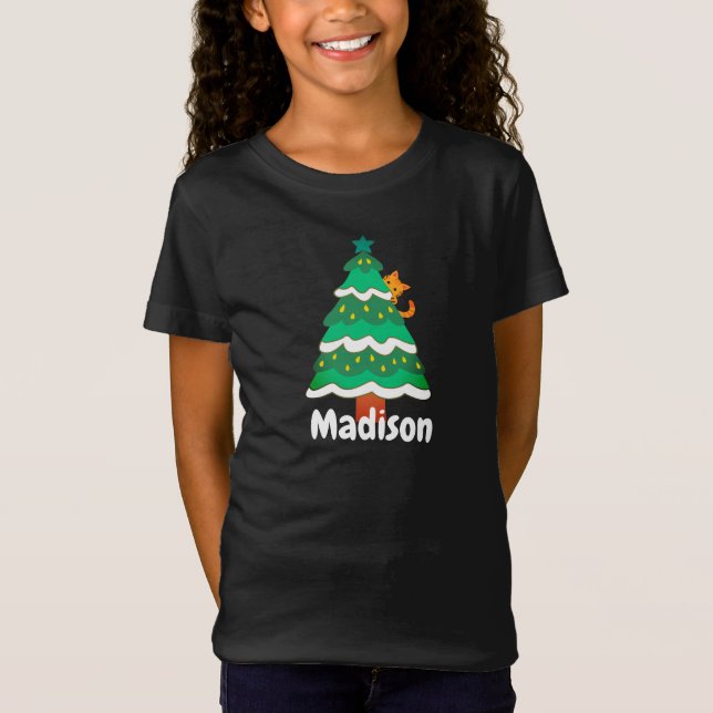 Funny Cute Christmas Tree Cat Personalized   T-Shirt (Front)