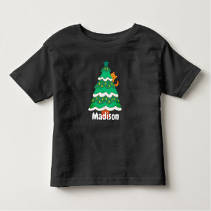 Funny Cute Christmas Tree Cat Personalized   Toddler T-shirt