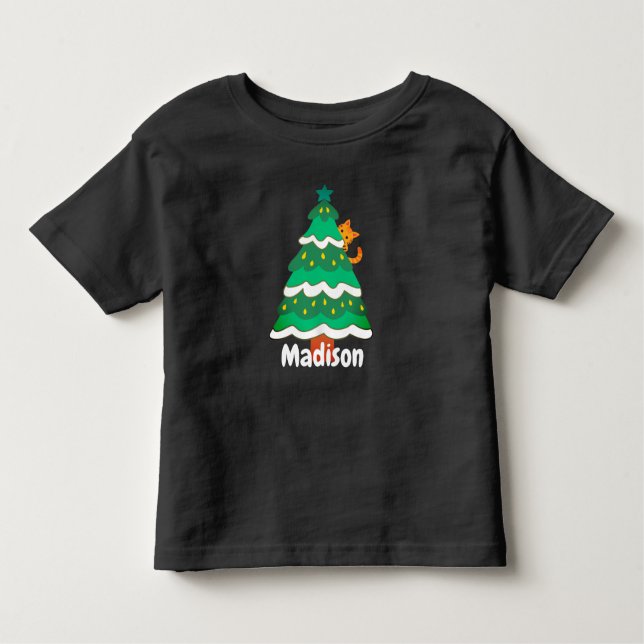 Funny Cute Christmas Tree Cat Personalized   Toddler T-shirt (Front)