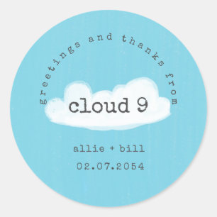 Funny Cute Cloud 9 Blue White Humorous Thank You Classic Round Sticker