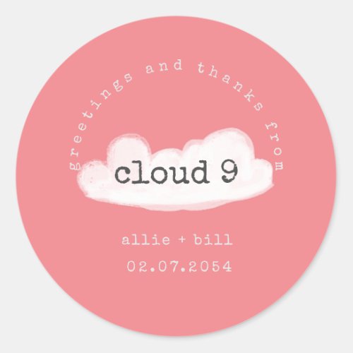 Funny Cute Cloud 9 Pastel Pink Humorous Thank You  Classic Round Sticker
