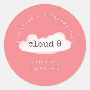 Funny Cute Cloud 9 Pastel Pink Humorous Thank You  Classic Round Sticker