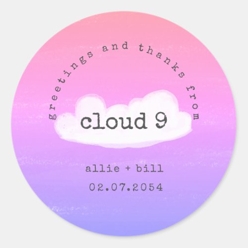 Funny Cute Cloud 9 Pink Purple Humorous Thank You Classic Round Sticker