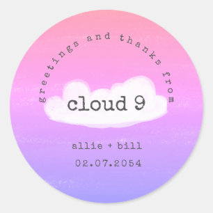 Funny Cute Cloud 9 Pink Purple Humorous Thank You Classic Round Sticker