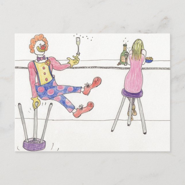Funny Cute Clown Love Cartoon Romance Humor Art Postcard (Front)