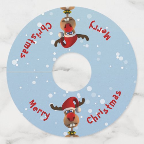 Funny Cute Clumsy Reindeer Christmas Santa Hat Wine Glass Tag