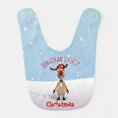 Funny Cute Clumsy Reindeer First Christmas Baby Bib