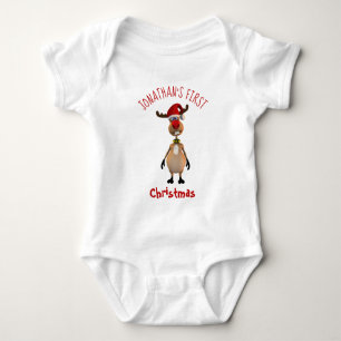 Funny Cute Clumsy Reindeer First Christmas Baby Bodysuit