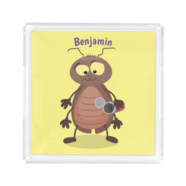 Funny cute cockroach cartoon character acrylic tray (Front)