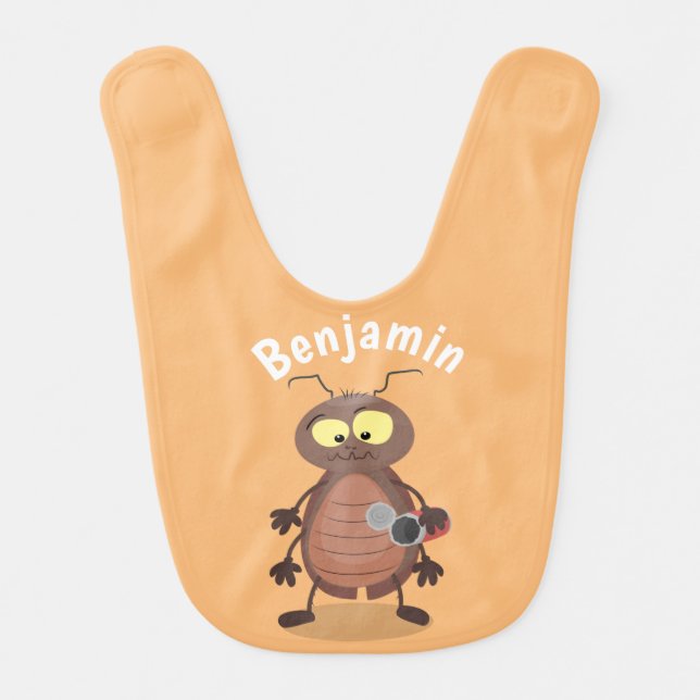 Funny cute cockroach cartoon character baby bib (Front)