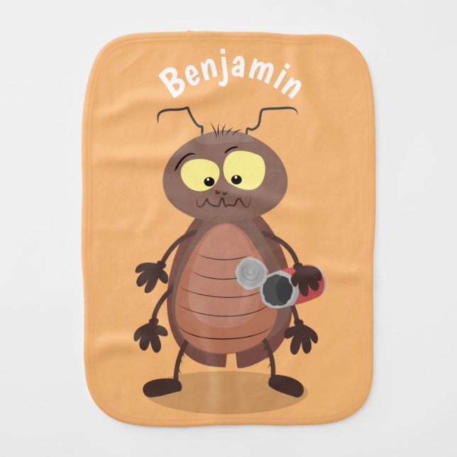 Funny cute cockroach cartoon character baby burp cloth (Front)