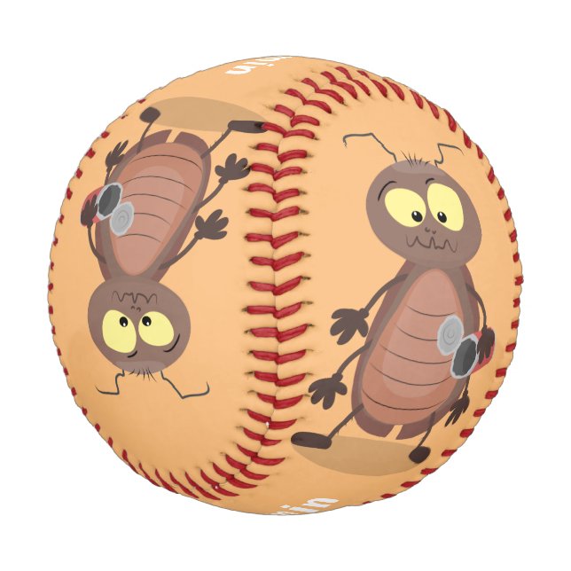 Funny cute cockroach cartoon character baseball (Angled)