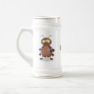 Funny cute cockroach cartoon character beer stein