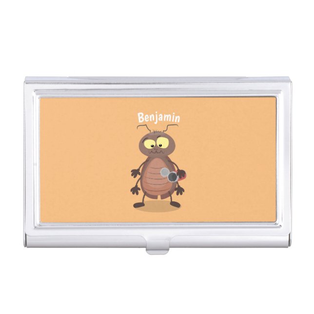 Funny cute cockroach cartoon character business card case (Front)