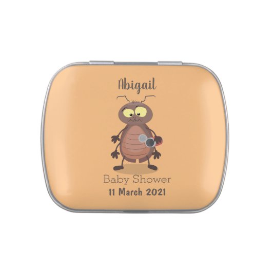 Funny cute cockroach cartoon character candy tin (Top)