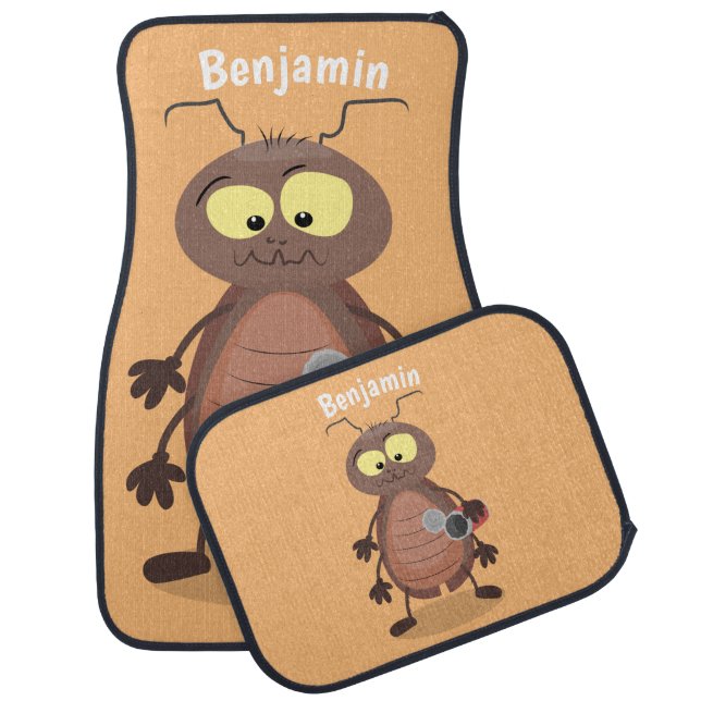 Funny cute cockroach cartoon character  car floor mat (Set)