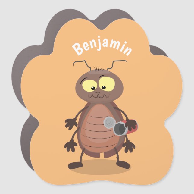 Funny cute cockroach cartoon character car magnet (Front)