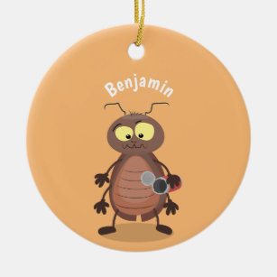 Funny cute cockroach cartoon character ceramic ornament