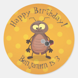 Funny cute cockroach cartoon character classic round sticker