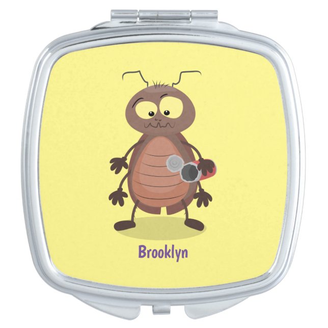 Funny cute cockroach cartoon character compact mirror (Front)