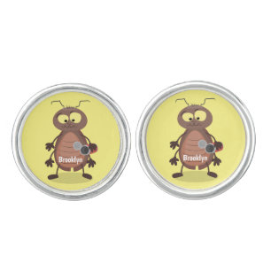 Funny cute cockroach cartoon character cufflinks