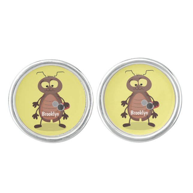 Funny cute cockroach cartoon character cufflinks (Front)