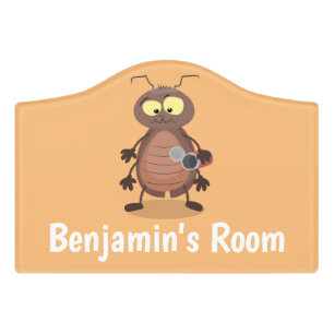 Funny cute cockroach cartoon character door sign