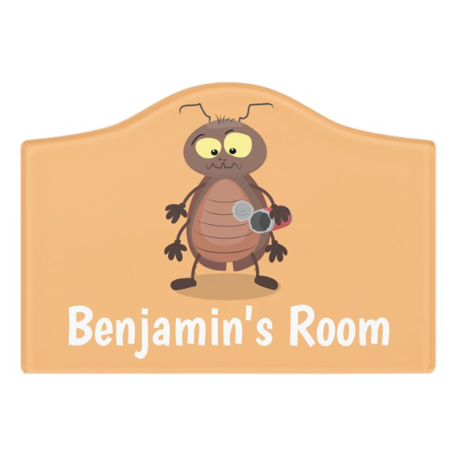 Funny cute cockroach cartoon character door sign (Small Crest Front)