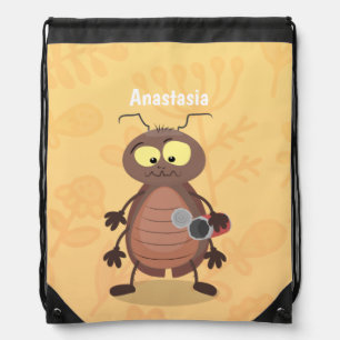 Funny cute cockroach cartoon character drawstring bag