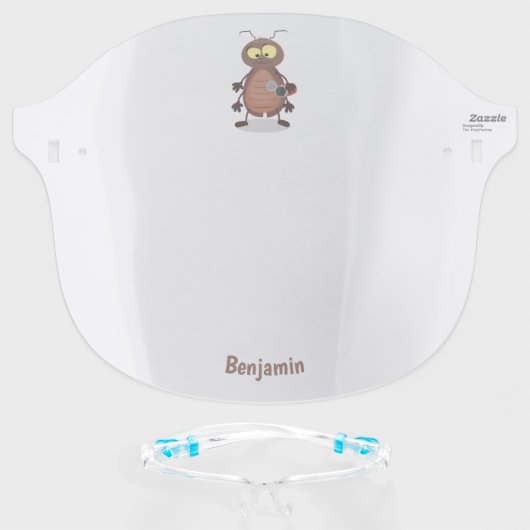 Funny cute cockroach cartoon character face shield (Front w/Glasses)