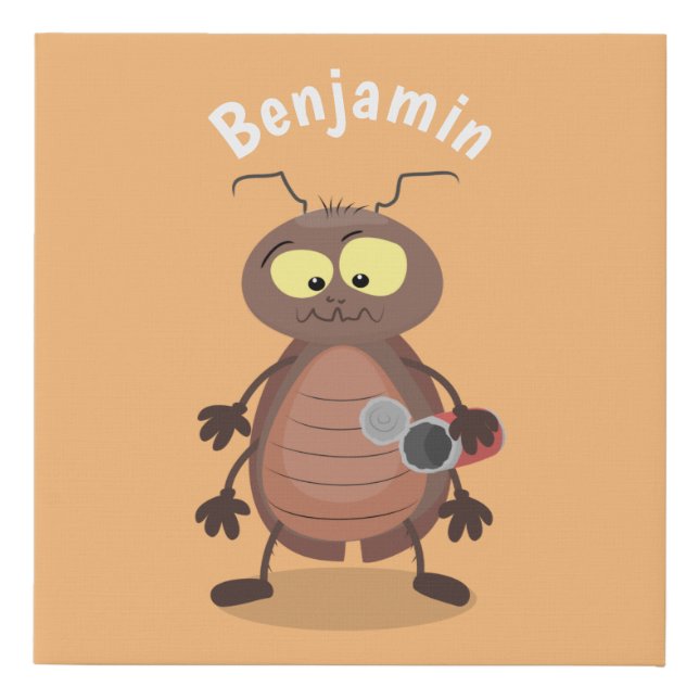 Funny cute cockroach cartoon character faux canvas print (Front)