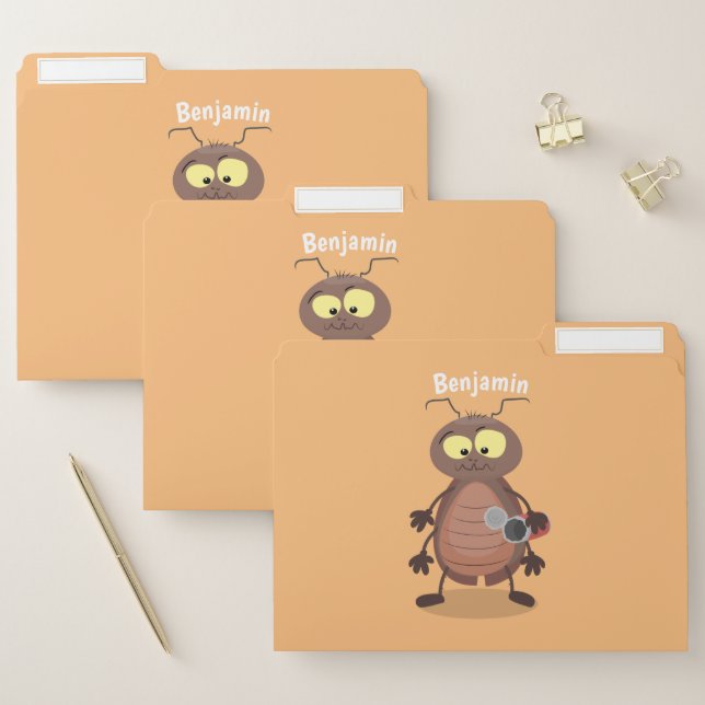 Funny cute cockroach cartoon character file folder (Set)