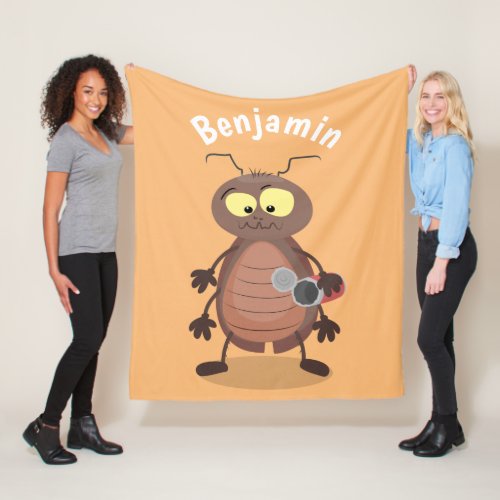 Funny cute cockroach cartoon character fleece blanket