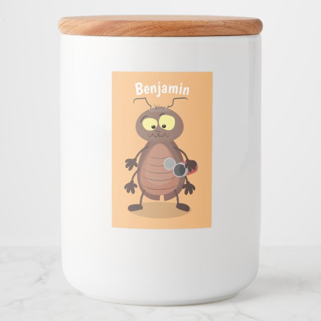 Funny cute cockroach cartoon character food label (Front)
