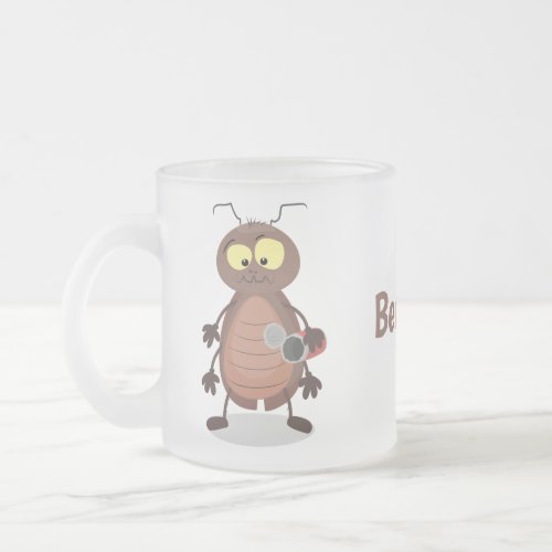 Funny cute cockroach cartoon character frosted glass coffee mug