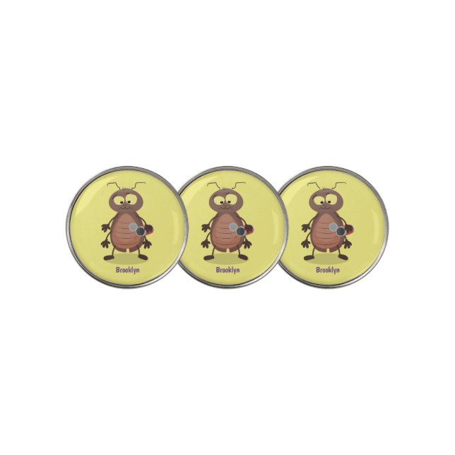 Funny cute cockroach cartoon character golf ball marker (3 Up)