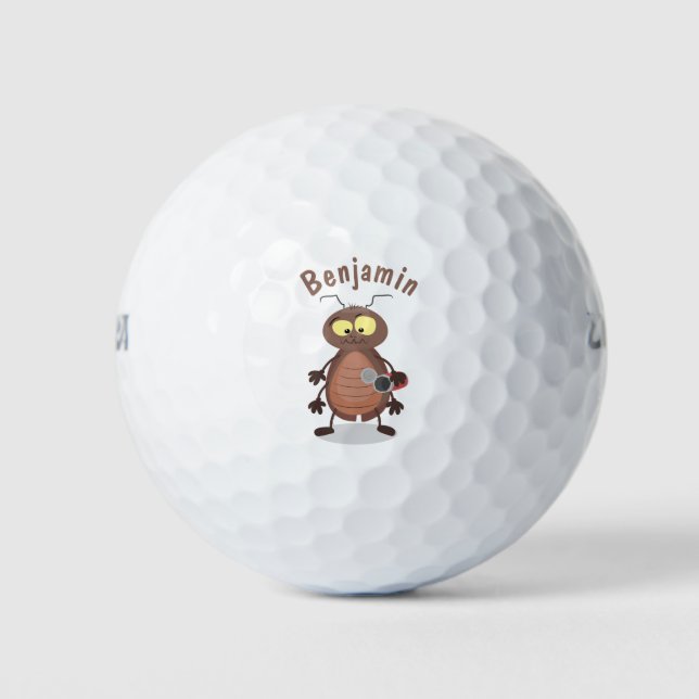 Funny cute cockroach cartoon character golf balls (Front)