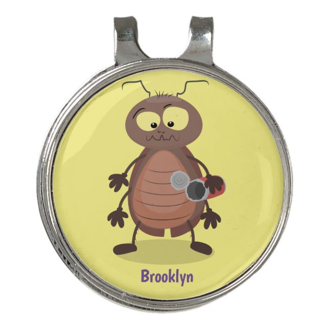 Funny cute cockroach cartoon character golf hat clip (Front)
