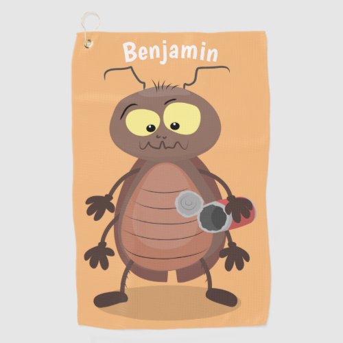 Funny cute cockroach cartoon character golf towel