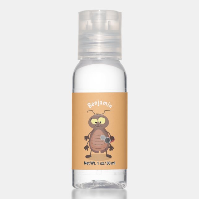 Funny cute cockroach cartoon character hand sanitizer (Front)