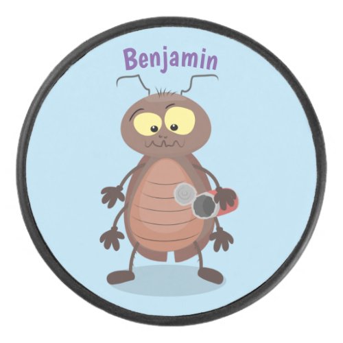 Funny cute cockroach cartoon character hockey puck