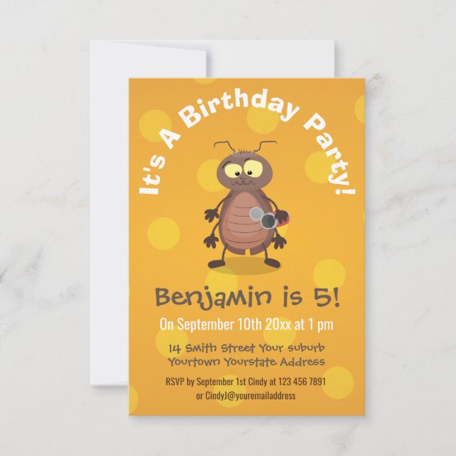 Funny cute cockroach cartoon character invitation (Front)