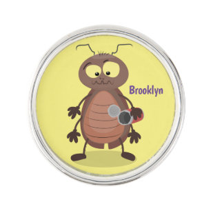 Funny cute cockroach cartoon character lapel pin