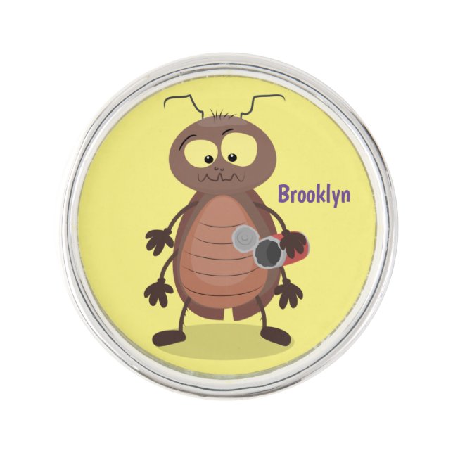 Funny cute cockroach cartoon character lapel pin (Front)