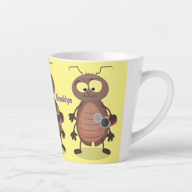 Funny cute cockroach cartoon character latte mug (Right)