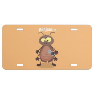 Funny cute cockroach cartoon character license plate