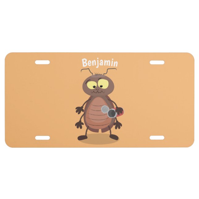 Funny cute cockroach cartoon character license plate (Front)