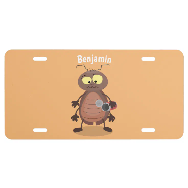 Funny cute cockroach cartoon character license plate | Zazzle