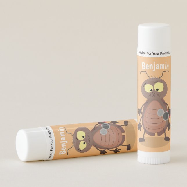Funny cute cockroach cartoon character lip balm (Front)