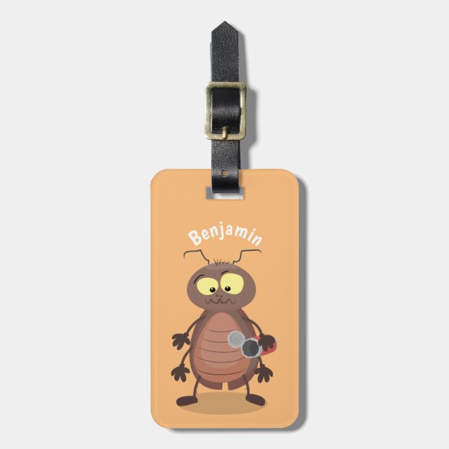 Funny cute cockroach cartoon character luggage tag (Front Vertical)